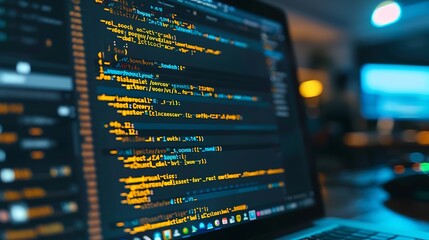 Programming code on the laptop screen.