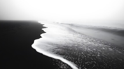 Generative AI Image of Black and White Photography Majestic Nature Waves Sea Ocean Beach