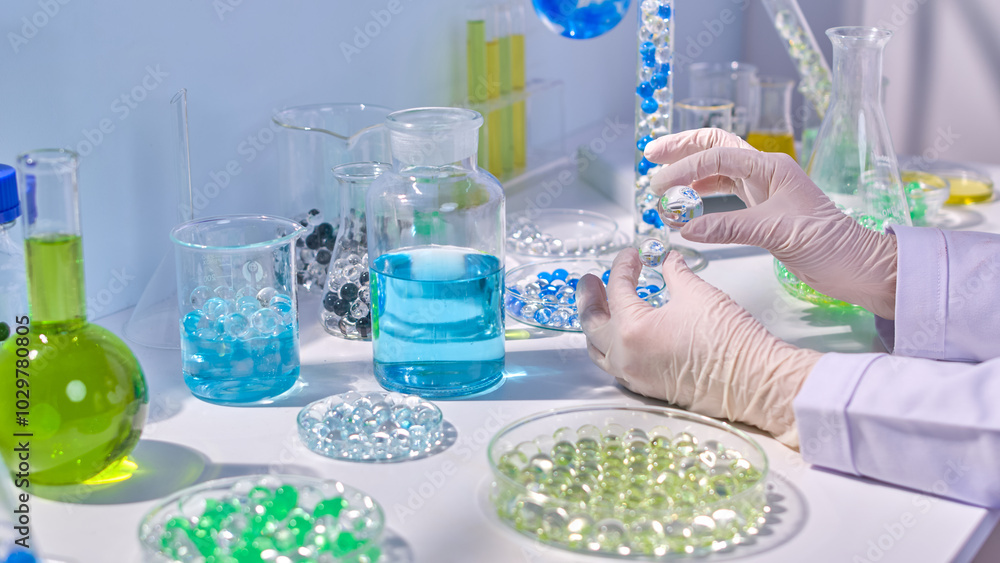 Photo of hydrogel research scene in laboratory, was shot from high ...