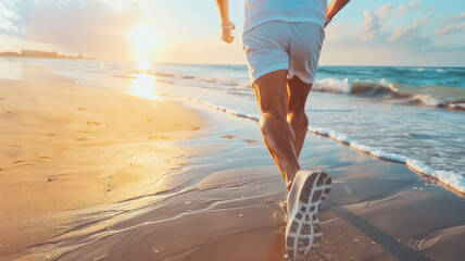 Wall Mural - woman running on beach in morning sunrise