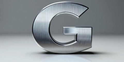 A brushed metal letter G on a gray background.