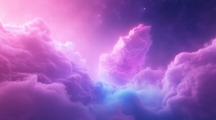 Wall Mural - A purple and blue sky with clouds and stars. The sky is filled with a sense of wonder and mystery