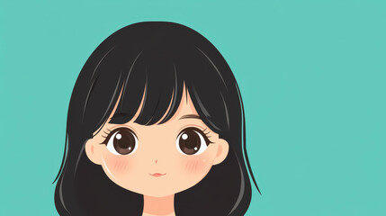 Canvas Print - A charming handpainted illustration of a cute girl with medium black hair, portrayed in a unique style.