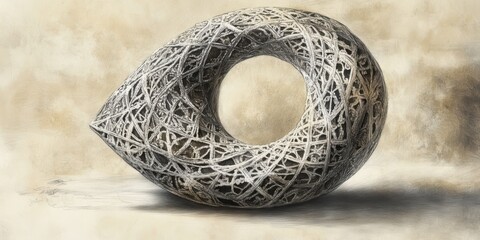 Wall Mural - A black and white abstract sculpture of a torus.