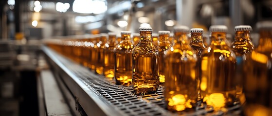 Aufkleber - Automated beverage production featuring a hightech bottling line with gleaming stainless steel machinery and precise robotic arms, showcasing industrial efficiency