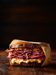 gourmet pastrami sandwich on rustic bread