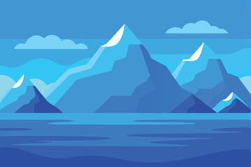 Blue sea water and mountains vector background