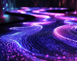 Aufkleber - A dynamic image of an information highway, showcasing streams of light weaving together to represent the flow of data and information
