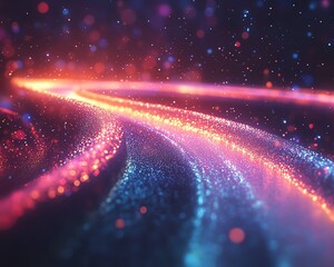 Aufkleber - A dynamic image of an information highway, showcasing streams of light weaving together to represent the flow of data and information