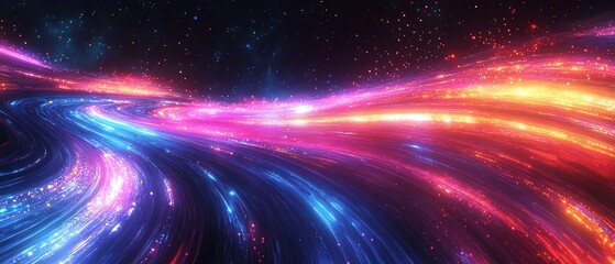 Fototapete - A vibrant visualization of an information highway, illustrating streams of light that flow like data pathways in a digital ecosystem