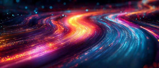 Poster - A vibrant visualization of an information highway, illustrating streams of light that flow like data pathways in a digital ecosystem