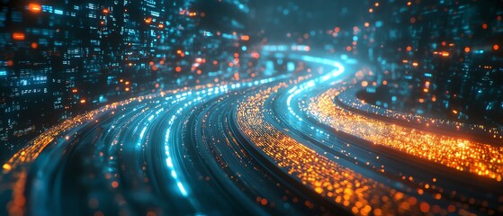 Fototapete - A vibrant visualization of an information highway, illustrating streams of light that flow like data pathways in a digital ecosystem