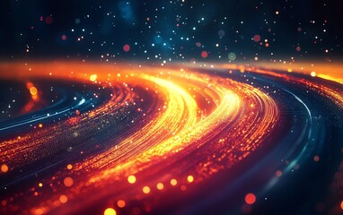 Fototapete - Abstract depiction of an information highway featuring vibrant streams of light flowing in multiple directions, illustrating rapid communication