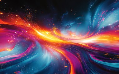 Fototapete - Abstract depiction of an information highway featuring vibrant streams of light flowing in multiple directions, illustrating rapid communication