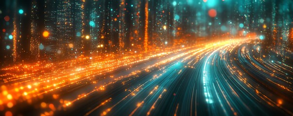 Leinwandbilder - Abstract image of an information highway with cascading streams of light, highlighting the concept of a fastpaced digital landscape