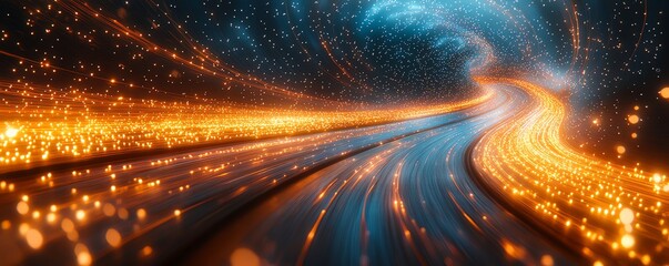 Leinwandbilder - Abstract image of an information highway with cascading streams of light, highlighting the concept of a fastpaced digital landscape