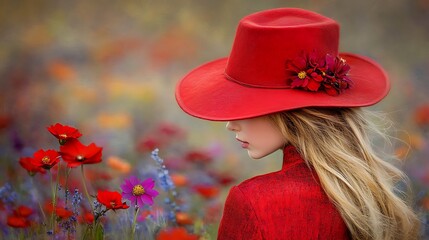 Generative AI Image of Beautiful Young Woman Model Standing with Nature Flower Background