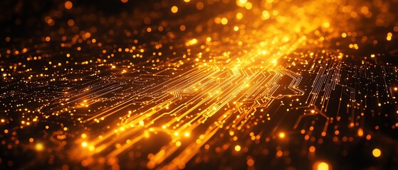 Aufkleber - Dynamic background representing innovation in cyber technology, incorporating binary code, circuits, and glowing data streams