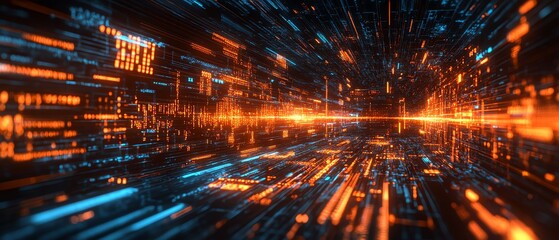 Aufkleber - Dynamic background representing innovation in cyber technology, incorporating binary code, circuits, and glowing data streams
