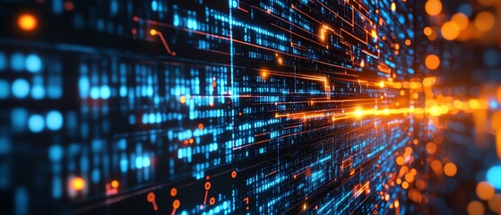 Aufkleber - Dynamic background representing innovation in cyber technology, incorporating binary code, circuits, and glowing data streams