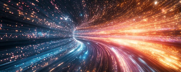 Fototapete - Energetic portrayal of an information highway featuring flowing streams of colorful light, representing seamless connectivity and data movement
