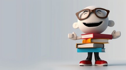 Happy Cartoon Character With Books