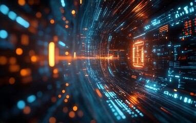 Leinwandbilder - Futuristic stock image illustrating the advancements in cyber technology, highlighting digital networks and innovative tech elements