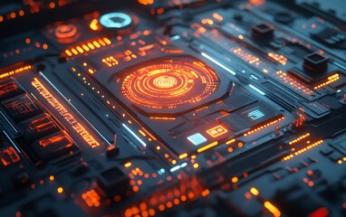 Leinwandbilder - Futuristic stock image illustrating the advancements in cyber technology, highlighting digital networks and innovative tech elements