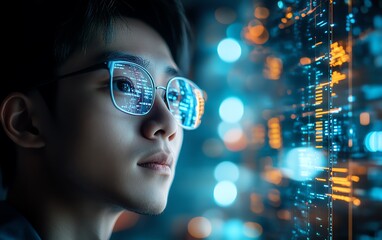 Leinwandbilder - Futuristic stock image illustrating the advancements in cyber technology, highlighting digital networks and innovative tech elements