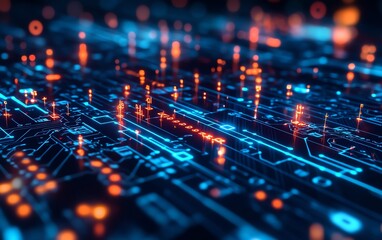 Fototapete - Futuristic stock image illustrating the advancements in cyber technology, highlighting digital networks and innovative tech elements