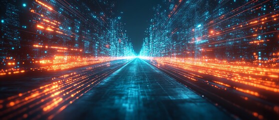 Aufkleber - Futuristic visualization of an information highway with luminous streams of light, emphasizing speed and efficiency in data transfer