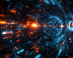 Poster - Innovative stock image focused on cyber technology, highlighting the synergy of data, networks, and modern computing elements in a dynamic design