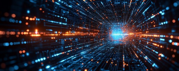 Poster - Stock image of a cyber technology landscape, showcasing innovative elements like AI, cybersecurity, and advanced data analytics