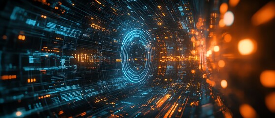 Poster - Stylized background emphasizing innovation in cyber technology, with glowing effects and digital patterns to convey a sense of advancement