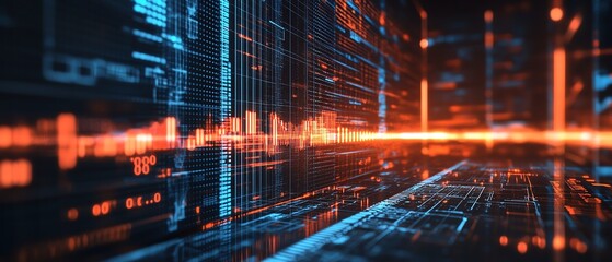 Poster - Dynamic abstract background with a focus on financial technology symbols, representing the evolution of fintech in a visually striking manner