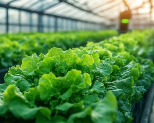 Aufkleber - Hydroponic lettuce harvesting using a robotic arm in a greenhouse, showcasing smart farming technology and efficient agricultural practices