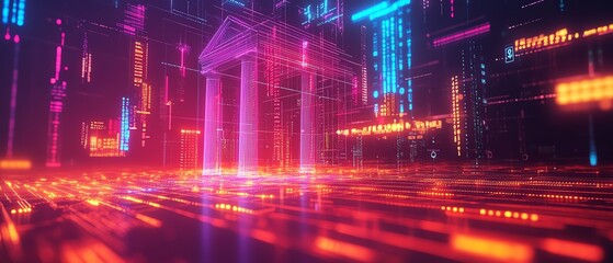 Aufkleber - Vibrant abstract backdrop with financial technology icons, representing innovation in fintech and digital banking solutions