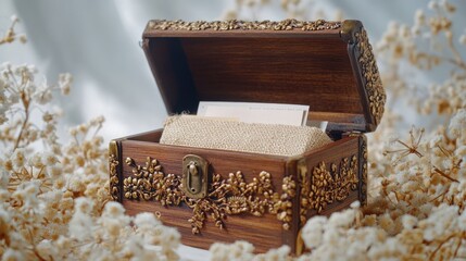 Antique Wooden Chest with Delicate Floral Carvings