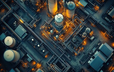 Poster - Aerial view of a sprawling industrial hub, digital network lines crisscrossing, demonstrating the importance of connectivity in today s industrial advancements