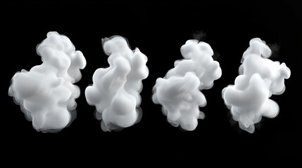 Wall Mural - A series of white clouds on a black background. The clouds are all different sizes and shapes, creating a sense of movement and depth