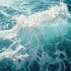 Turquoise ocean waves with white foam glistening in the sunlight, capturing the brilliance of the midday sun