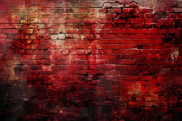 Red and black brick wall texture. Abstract grunge background with copy space