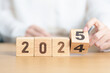 © Jo Panuwat D - 2024 change to 2025 year block on table. goal, Resolution, strategy, plan, start, budget, mission, action, motivation and New Year concepts