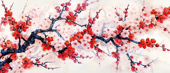 Sushi blossoms on a cherry tree, Japanese garden at dusk, delicate watercolor, soft pastel tones,