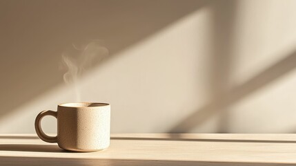 Simple Ceramic Mug on Plain Surface with Steam