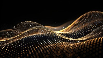Wall Mural - tilted angle dot particles in wave form on black background