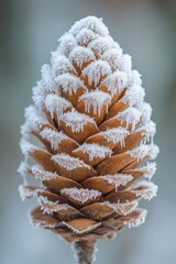 A frosted pine cone with intricate details.