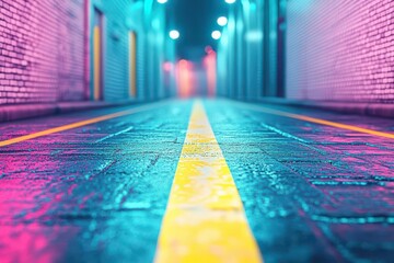 Leinwandbilder - Urban alleyway shortcut, vibrant lighting, night scene, 3D illustration