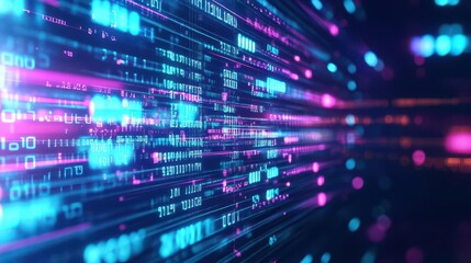 Leinwandbilder - Binary digits in motion, immersive matrix design, glowing neon code