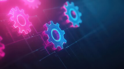 Poster - Abstract gears, neon light patterns, smooth curved motion, futuristic tech design